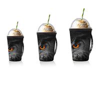 Lot de 3 gobelets réutilisables en néoprène pour tasse à café chaud et glacé Motif chouette 16,24,32 g
