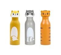 Lot de 3 Gourdes Isothermes Inox 40 cl Motif Animaux - Étanches - Chaud 6h Froid 18h