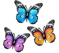 Lot de 3 grandes décorations de jardin en métal en forme de papillon pour l'extérieur, décorations murales en métal pour
