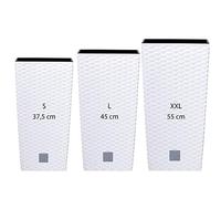 Lot de 3 Grands Pots Prosperplast (11,4/19/35 litres) Rato Square en Plastique Blanc avec réservoir.