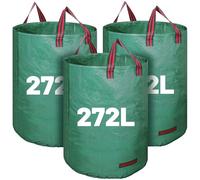 Lot de 3 grands sacs de jardin de 272 L avec poignées, sacs à déchets de jardin, sacs verts réutilisables pour ramasser l'herbe, les feuilles et les débris