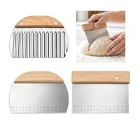 Lot de 3 Grattoirs à Pâte en Acier Inoxydable, Coupe-Pâte | Avec Graduation, Muni d'un Manche en Bois Antidérapant, Spatule à Pâte à Pain, pour Pizza, Pain, Gâteau, Ustensiles de