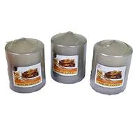 Lot De 3 Grosses Bougies Votives Decoratives Parfumées, Anti Tabac,Candles Pour La Decoration de L'Intérieur De votre Maison Et pour Créer Une Ambiance. Gris, Parfun Santal Wood 7.5x10 cm Durée 40h
