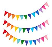 Lot de 3 guirlandes de fanions multicolores, 12 m au total avec 36 drapeaux triangulaires de 17,5 x 12,5 cm, en lin imperméable pour l'intérieur et l'extérieur, anniversaire, fête, décoration de