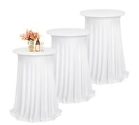 Lot de 3 Housse Mange Debout Blanche 80x110cm, Nappe Mange Debout pour Table Haute avec Jupe Ø80-85 cm, Extensibles en Spandex Nappe pour Cocktail pour Banquet Mariage Anniversaire Bar Table