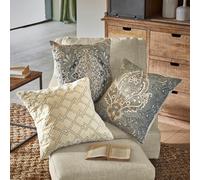 Lot de 3 housses de coussins Madalena beige/bleu H/L env. 50/50 cm