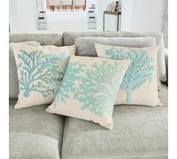 Lot de 3 housses de coussins Vaiea Turquoise/beige H/L env. 40/40 cm
