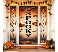 Lot de 3 housses de porte de bienvenue citrouilles, chauve-souris fantaisie, toile d'araignée, Halloween, orange, vacances, porche, bannière décorative pour entrée, fête, réunion de famille