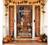 Lot de 3 housses de porte de bienvenue, motif citrouilles, chat et chien, Halloween, orange, vacances, porche, bannière décorative pour porte d'entrée, porte, entrée extérieure