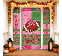 Lot de 3 housses de porte d'entrée sur le thème du football MVP | Bannière de porte sur le thème du football, décoration d'entrée de fête, style festif sportif, pêche vive et vert