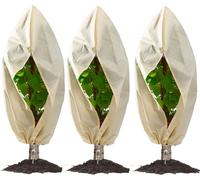 Lot de 3 housses de protection hivernale pour plantes, housses respirantes de 85 g/m² pour plantes en pot, housses résistantes au gel avec fermeture éclair et cordon de serrage, couleur beige (60 x 80