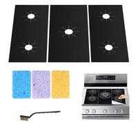 Lot de 3 housses de protection réutilisables pour cuisinière à gaz, résistantes à la chaleur de 0,5 mm, anti-adhésives, lavables avec éponges