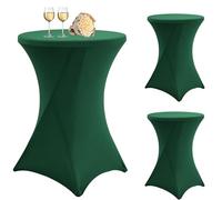 Lot de 3 Housses de Table Haute Vertes - Pour Tables Hautes et Bistro - Diamètre 80-85 cm - Extensible - Avec Poches Pour Pieds - Pour Mariage, Fête d'Anniversaire, Banquet (80 cm, Vert)