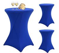 Lot de 3 housses de table rondes en élasthanne pour cocktail bleu, 80 x 110 cm, coins carrés pour cocktail, housse de table extensible pour tables rondes ou mariage, banquet, anniversaire (bleu)