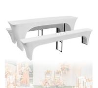 Lot De 3 Housses Élastiques Pour Table À Bière, Housses Pour Tente À Bière, Housse De Tente De Bière, Housse De Table À Bière Pour Table À Bière Et Tabouret De 50 Cm De Large(220 X 50 X 70 Cm, Blanc)
