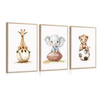 Lot de 3 impressions sur toile sans cadre pour chambre d'enfant de bébé, garçon, décoration murale d'animaux de la jungle, affiches mignonnes pour chambre d'enfant, football, baseball, œuvre d'art