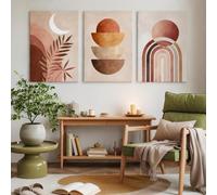 Lot de 3 Impressions sur Toile sans Cadre, Triptyque Boho Abstrait Géométrique, Affiches Murales Terracotta Beige avec Lune Feuilles et Arches, Déco Salon Chambre Bureau Studio, Toile de 40x60cm