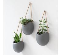 Lot de 3 jardinières murales en céramique | Décoration murale suspendue pour l'intérieur et l'extérieur | Gris (mat)