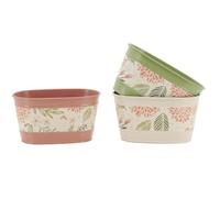 Lot de 3 Jardinières Ovales Métal 20cm Coloris Assortis : Pots de Fleurs Interieur Balcon Plantes Aromatiques & Cactus