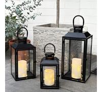 Lot de 3 lanternes de jardin - Lanternes en métal - Décoration extérieure - Noir - Hauteur : 24/33/41 cm