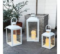Lot de 3 lanternes de jardin lanternes lanternes en métal pour décoration extérieure en métal blanc Hauteur 24/33/41 cm