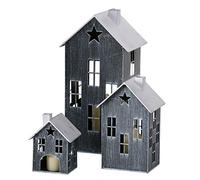 Lot de 3 lanternes en métal 36/23/14 cm - Noir - Photophore décoratif en forme de maison avec étoile - Bougeoir Lampion Maisons pour l'intérieur et l'extérieur