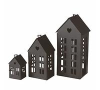 Lot de 3 lanternes en métal en noir - Hauteur des lanternes : 34/21/12 cm - Photophore décoratif pour maison - Bougeoir pour intérieur et extérieur
