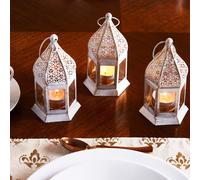 Lot De 3 Lanternes Lampion Porte-Bougie En Verre Blanc Oriental, Déco Jardin