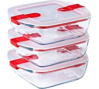 Lot De 3 Lunch Box - Pyrex - Cook & Heat - Verre - Carré - Couvercle À Valves Vapeur Spécial Micro-Onde - 1 L