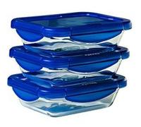 Pyrex Lunch Box Cook & Go Lot de 3 – Verre borosilicate 0,8 L Rectangulaire, couvercle hermétique