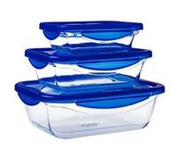 Lot de 3 lunch box rectangulaires en verre avec couvercle étanche - cook & go