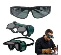 Lot de 3 lunettes de soudage, deux lunettes de soudure à double pivot et une paire de lunettes de soudure grises, lunettes de protection pratiques pour le soudage, pour artisans, bricoleurs et