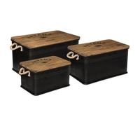 Lot de 3 malles de rangement en bois - métal coloris noir