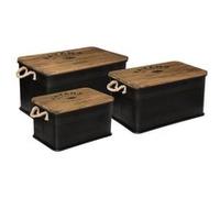 Lot de 3 malles métal noir plateau bois Atmosphera Noir G