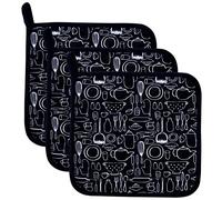 Lot de 3 maniques de Cuisine 100% Coton - Résistantes à la Chaleur - 20 cm x 20 cm - Noir