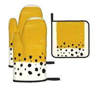 Lot de 3 maniques et maniques jaune moutarde et noir résistant à la chaleur pour cuisine, pâtisserie, barbecue