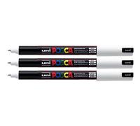 Lot de 3 marqueurs blancs ultra fins avec pointe de 0,7 mm PC-1MR Uni Posca pour écrire sur n'importe quelle surface, tissu, verre, pierre, métal, bois, plastique