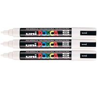 Lot de 3 marqueurs de peinture à pointe ogive moyenne de 2,5 mm pour toutes surfaces en métal, bois, plastique, tissu, verre, pierre Uni Posca PC-5M