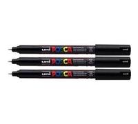 Marqueur noir Posca PC-1MR pour métal, tissu, verre pointe ultra fine 0,7 mm, Noir , Lot de 3