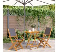 Lot de 3 meubles de bistrot en bois d'acacia massif et tissu anthracite, table et chaises pliantes, idéal pour jardin, balcon ou terrasse, plateau robuste pour boissons et collations,