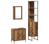 Lot de 3 meubles de salle de bain 42 x 12 x 60 cm - En bois vieilli marron | Matériau en bois, 7 étagères et 4 portes, montage mural, pour une utilisation en intérieur uniquement