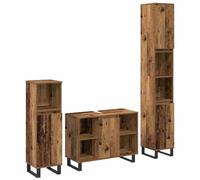 Lot de 3 meubles de salle de bain en bois - Marron - 30 x 30 x 180 cm | 3 pièces, portes à charnières, étagères, aspect moderne, surface facile d'entretien, peu encombrant