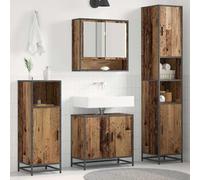 Lot de 3 meubles de salle de bain en bois vieilli avec armoire miroir | Montage mural, résistant à l'humidité, portes plates, poignées de barre, beaucoup d'espace de rangement, minimaliste