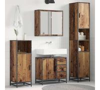Lot de 3 meubles de salle de bain en bois vieilli | Portes encastrées, poignées de barre, étagères à étagères, facile d'entretien, design moderne