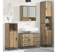 Lot de 3 meubles de salle de bain en chêne Artisan 90 x 33 x 60 cm | Montage mural, poignées de barre, panneau arrière fermé, surfaces lisses, lignes minimalistes, pour salles de bains modernes