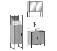Lot de 3 meubles de salle de bain gris Sonoma en bois | Montage mural, meuble sous lavabo, verre miroir, résistant à l'humidité, peu encombrant