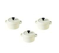 Lot de 3 Mini Cocottes Blanches Céramique Double Poignées avec Couvercle 13,5cm x 8cm Contenance Moule 200ml Ramequin Résistant Haute Température Four pour Petits Plats (Blanc, Lot de 3) …
