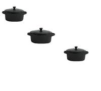 Lot de 3 mini cocottes ovales noires avec couvercle(12,5 cm L x 7,5 cm H avec couvercle)