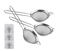 Lot de 3 mini passoires à mailles fines de 8 cm en acier inoxydable - Passoire de cuisine - Petite passoire à thé - Parfait pour tamiser, égoutter, égoutter, tamiser les ingrédients secs, la farine,