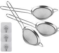 Lot de 3 mini passoires à mailles fines de 8 cm en acier inoxydable - Passoire de cuisine - Petite passoire à thé - Parfait pour tamiser, égoutter, égoutter, tamiser les ingrédients secs, la farine,